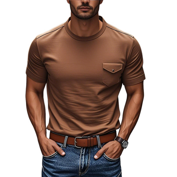 Lässiges Herren-T-Shirt aus Baumwolle mit Rundhalsausschnitt und Brusttasche, schmale Passform, kurzärmelig