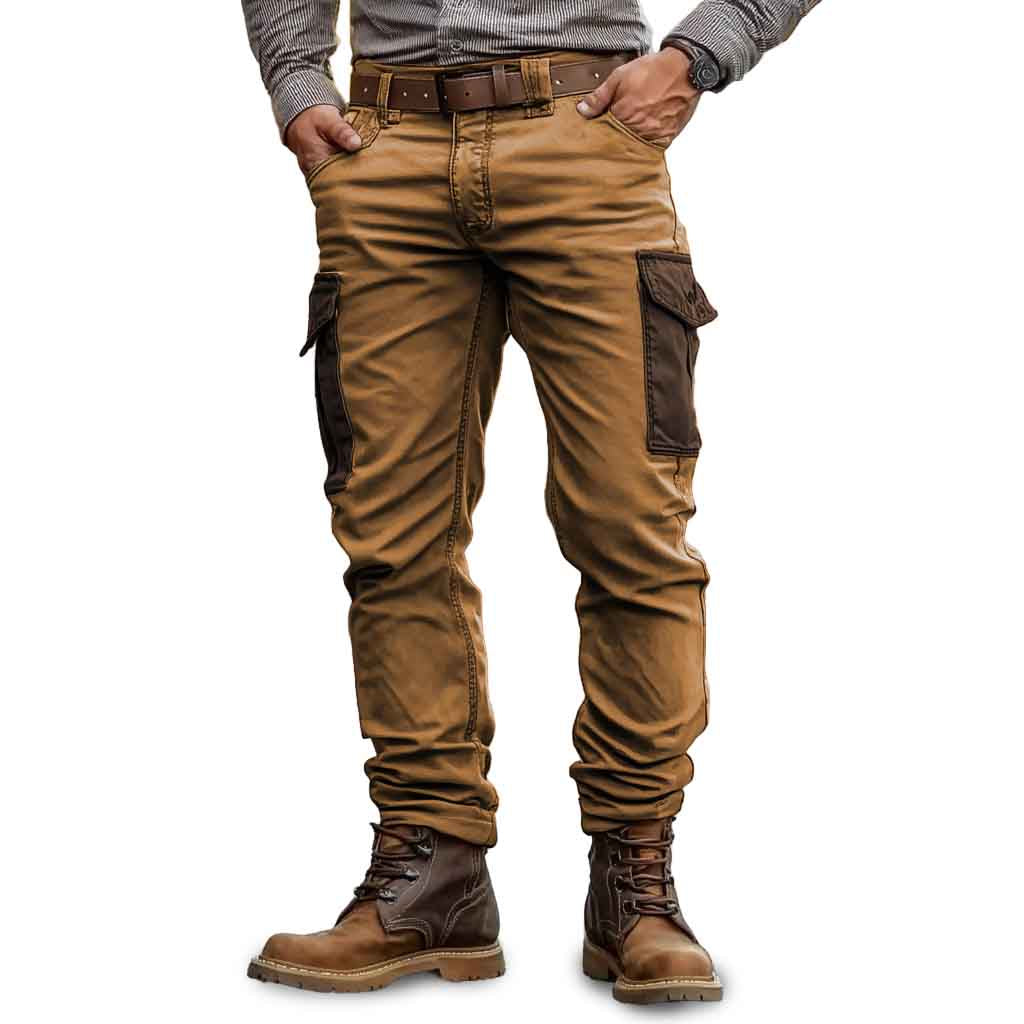 Men's Vintage Outdoor Multi-pocket Contrast Color Cargo Pants Trousers