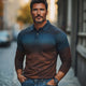 Men's Retro Gradient Colorblock Print Polo Neck Slim Fit T-Shirt