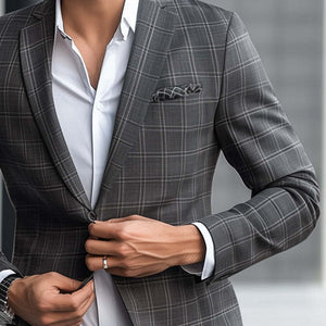 Blazer básico de cuadros grises de dos botones para hombre, primavera y otoño