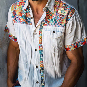Camisa informal con estampado étnico para hombre