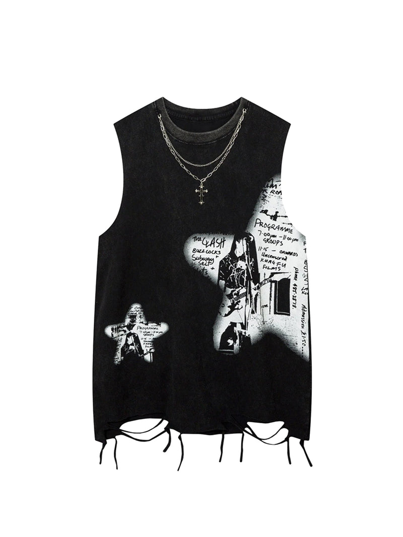 Vintage Necklace Star Print Hip-hop Tank Top