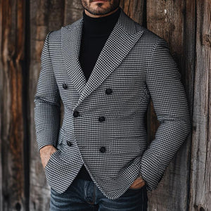 Herren-Blazer im Vintage-Stil mit Hahnentritt-Revers und zweireihigem Kragen