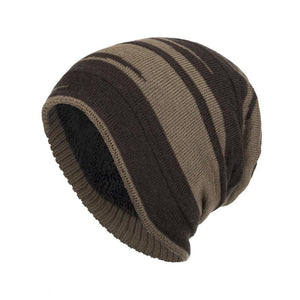 Men's Retro Colorblock Jacquard Plush Lining Warm Knitted Hat