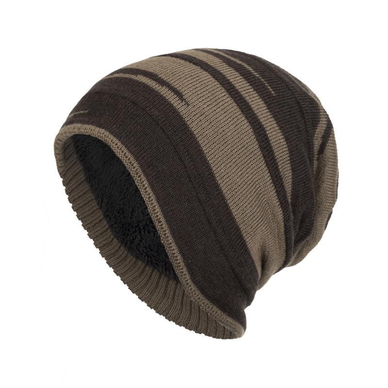 Gorro de punto cálido con forro de felpa jacquard con bloques de color retro para hombre