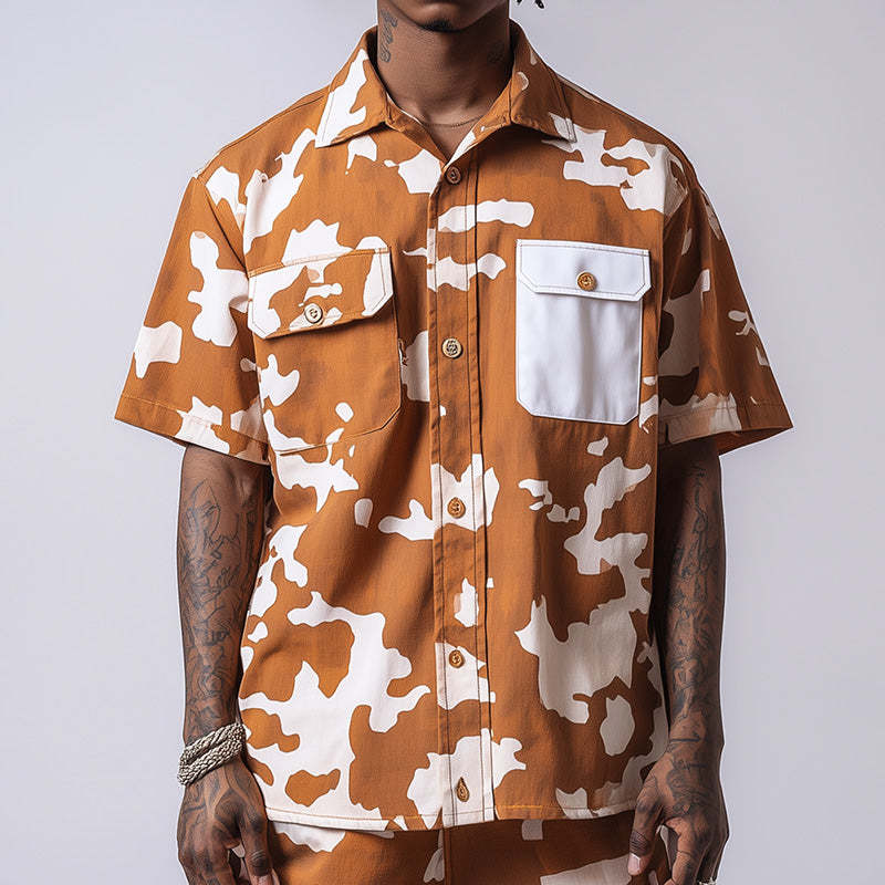 Men's Contrast Print Short Sleeve Casual Shirt