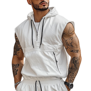 Men's Solid Color Pullover Sleeveless Athletic Hoodie