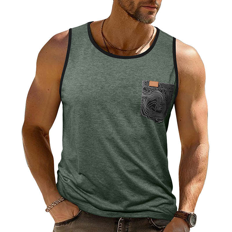 Men's Contrast Color Crew Neck Tank Top