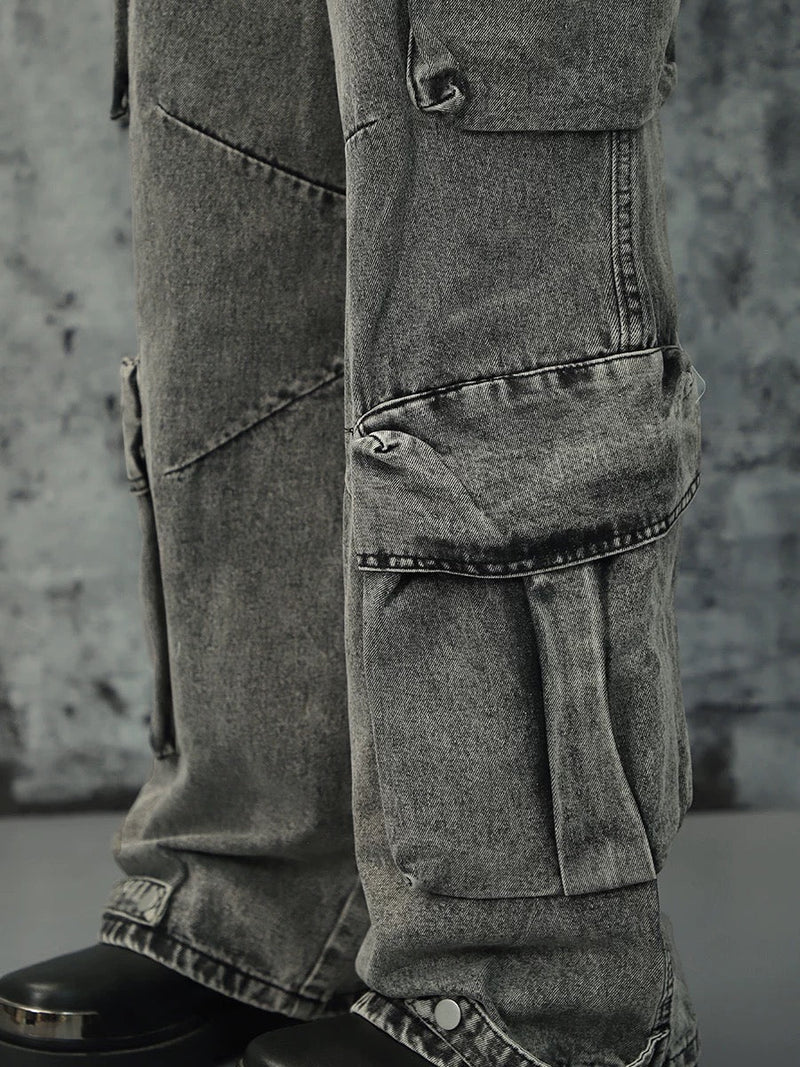 Washed Multi-pocket Cargo Jeans