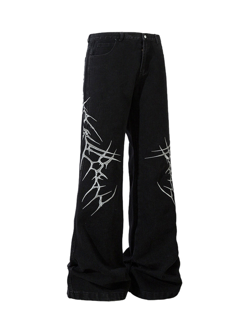 Graphic Embroidered Straight Jeans