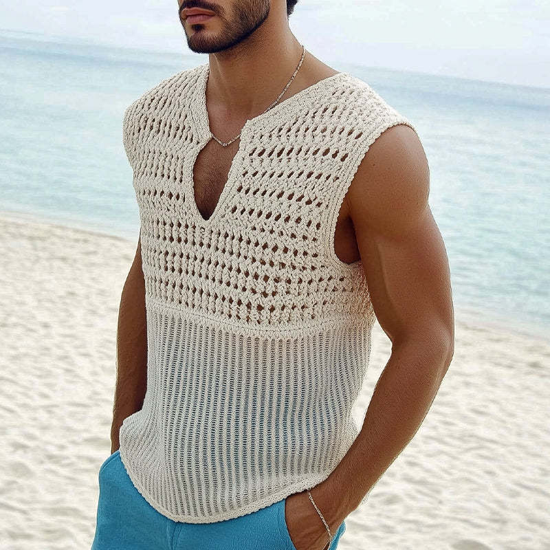 Camiseta sin mangas de punto calado de moda de verano para hombre