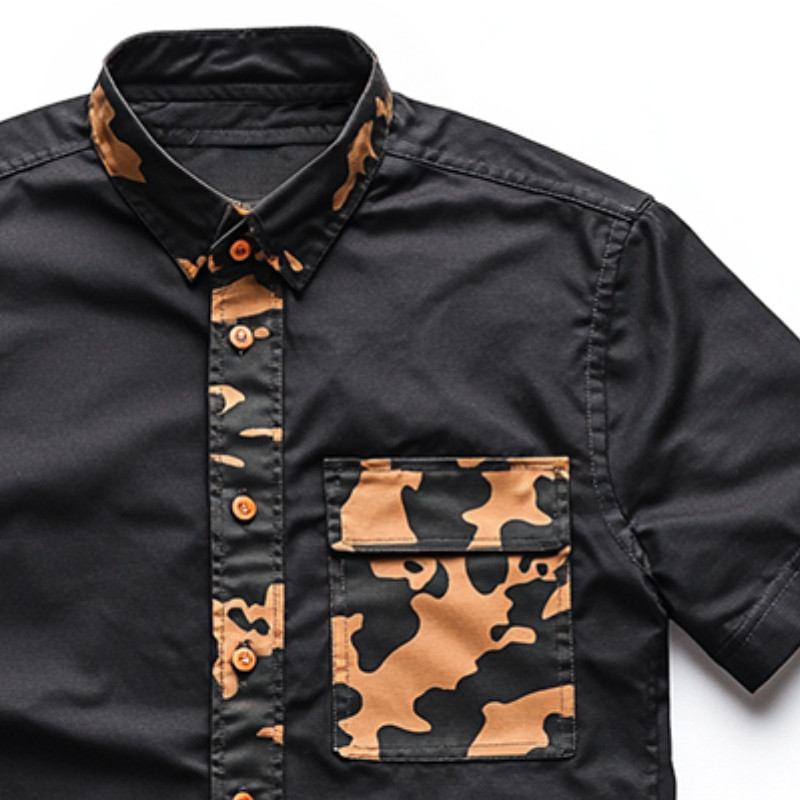 Men's Retro Casual Camouflage Printed Button Lapel Short Sleeve Shirt MTA2444C9TO