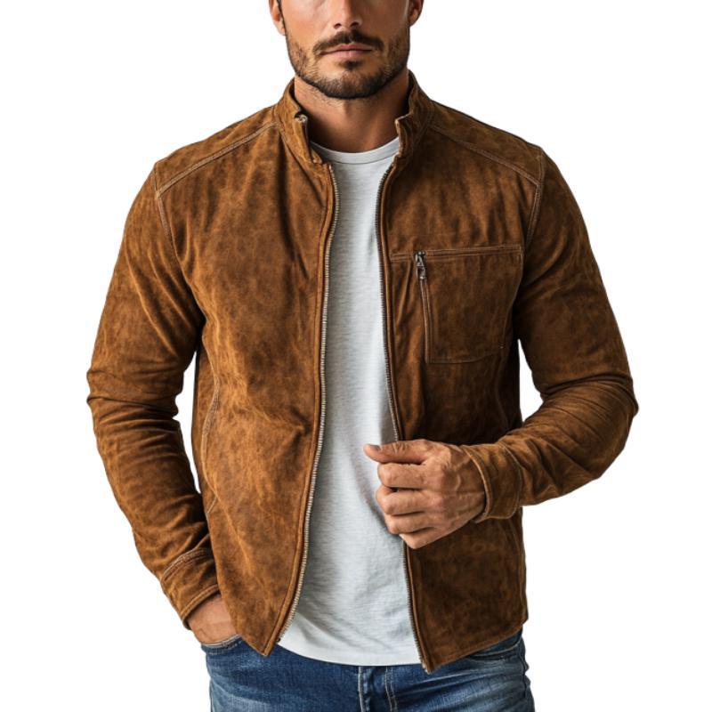 Herrenmode Lässige Wildlederjacke mit Reißverschluss und Stehkragen