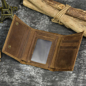 Dreifach gefaltete Herren-Geldbörse aus echtem Leder im Vintage-Stil 