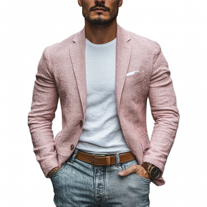 Lässiger Herren-Blazer aus Leinenmischung mit fallendem Revers, einreihig, schmale Passform