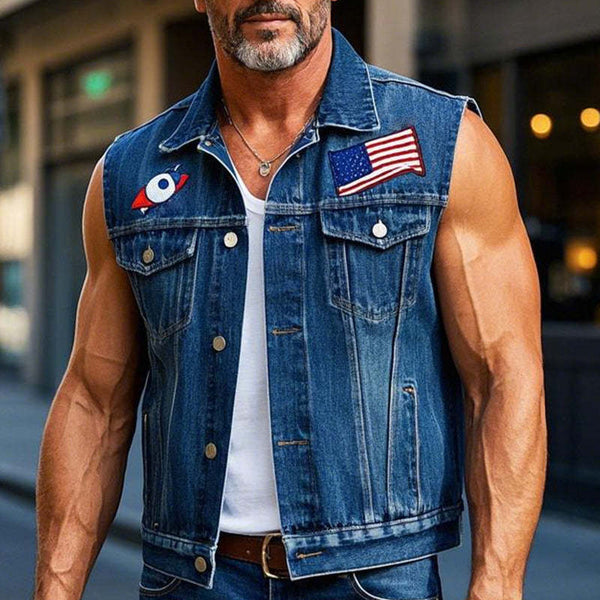 Herren-Jeansweste mit einfachem Patch