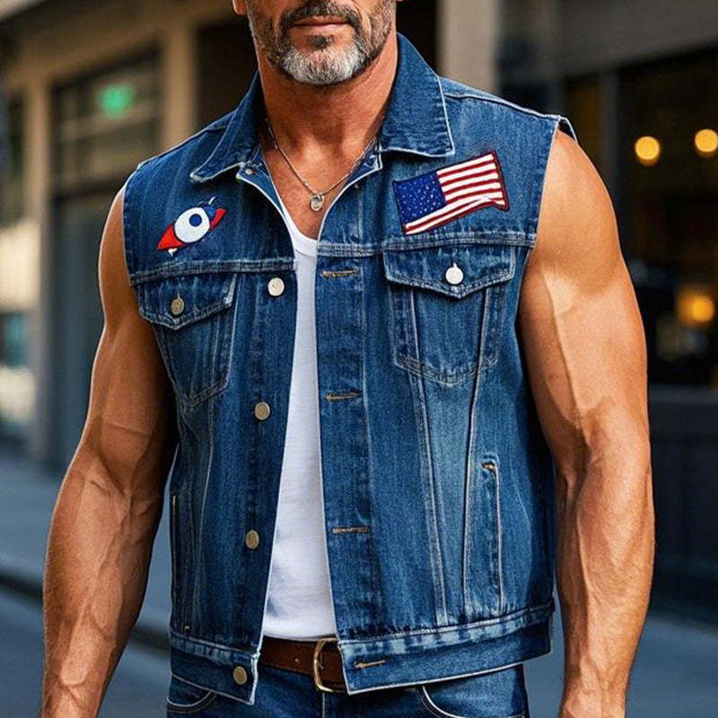 Chaleco vaquero con parches sencillos para hombre