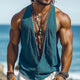 Camiseta básica de verano de algodón y lino con escote en V profundo para hombre