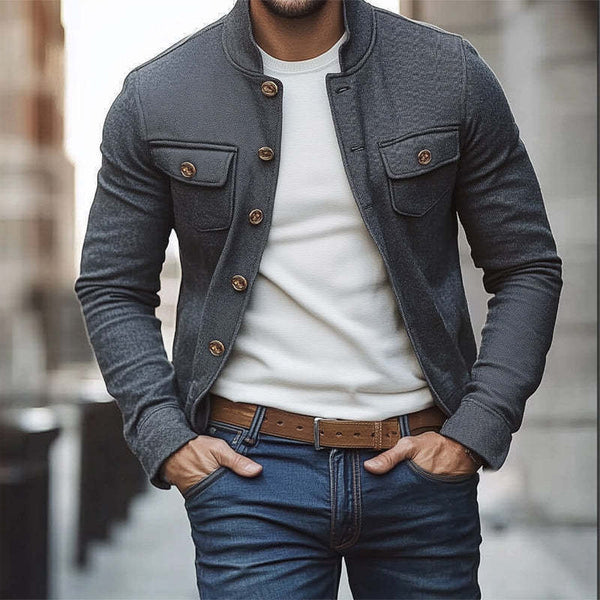 Men's Spring/Autumn Dark Gray Twill Button Jacket MTA2020C2U
