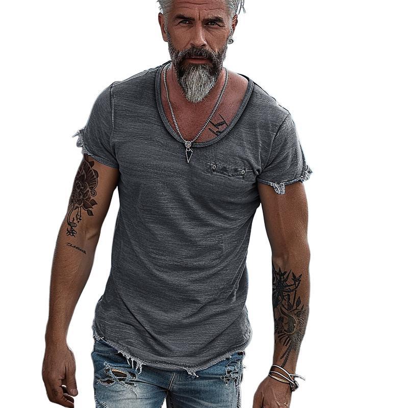 Herren Retro-T-Shirt mit Rundhalsausschnitt, einfarbigem Schnitt und kurzen Ärmeln