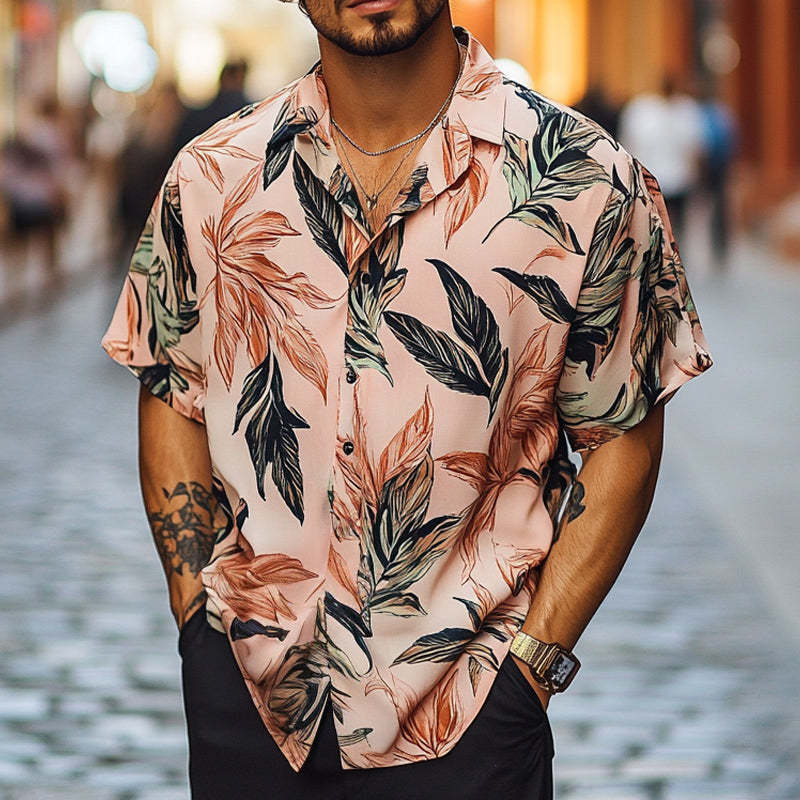Camisa informal de manga corta con estampado retro hawaiano de verano para hombre