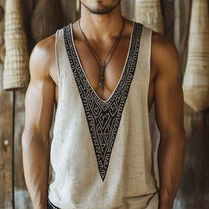 Camiseta sin mangas con cuello en V y estampado sencillo para hombre