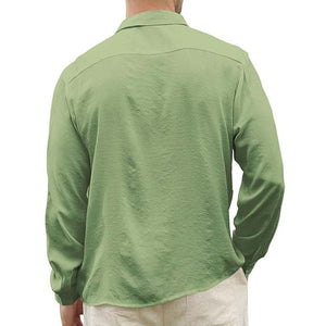 Camisa informal de manga larga de seda verde claro para hombre, agradable para la piel