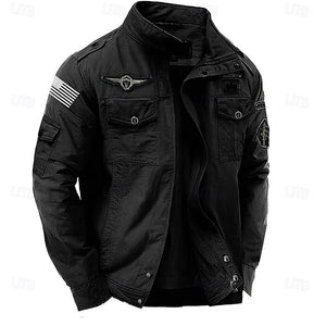 Chaqueta cargo de algodón para hombre, abrigo con bolsillos laterales, cremallera frontal, corte regular, cuello alto 