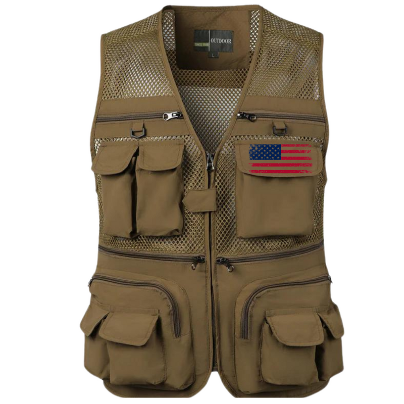 USA FLAG SUMMER MEN'S MULTI POCKET MESH FISHING &TOURISM OUTDOOR VEST