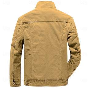 Chaqueta cargo de algodón para hombre, abrigo con bolsillos laterales, cremallera frontal, corte regular, cuello alto 