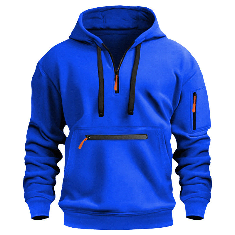 CASUAL SPORTS MULTI ZIPPER ARM POCKET MEN'S SWEATSHIRT HOODIE