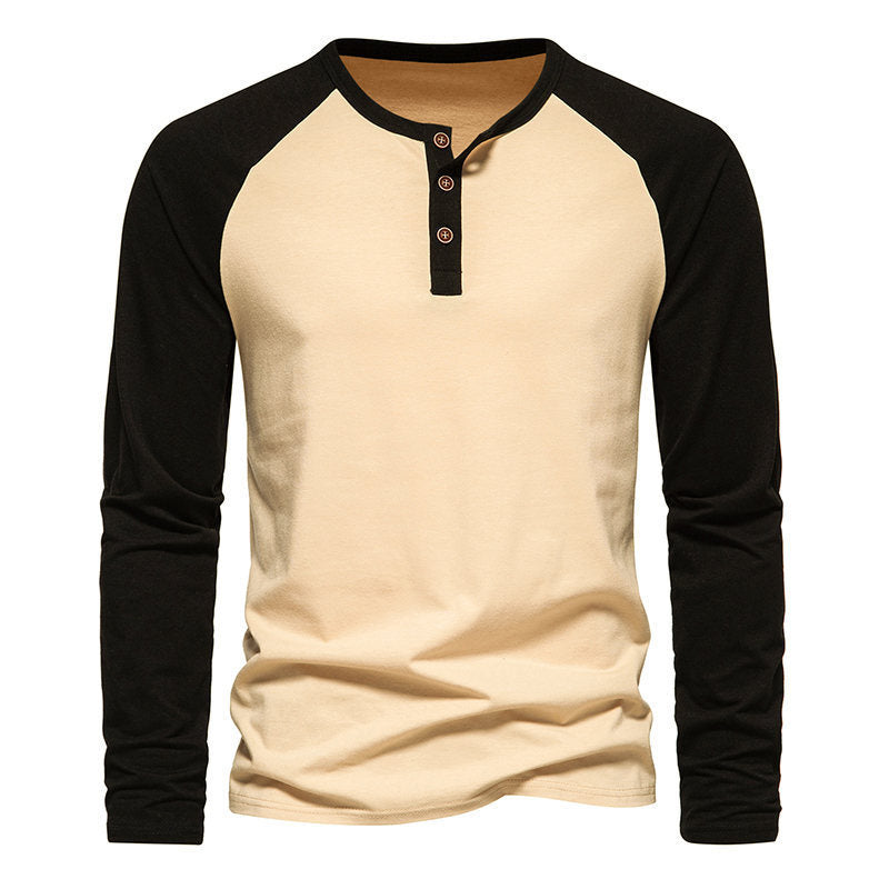 Men's Button Down Colorblock Raglan Long Sleeve Henley