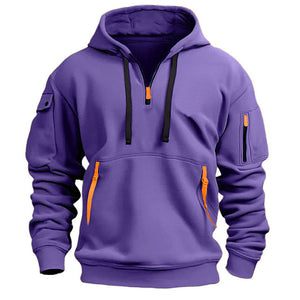 SUDADERA DEPORTIVA CASUAL CON CAPUCHA Y CREMALLERA CON BOLSILLO EN EL BRAZO PARA HOMBRE