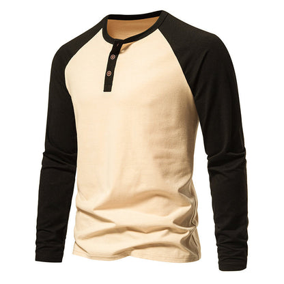 Men's Button Down Colorblock Raglan Long Sleeve Henley