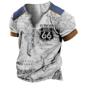 Camiseta de manga corta con estampado digital 3D para hombre, estilo urbano, de 7 botones