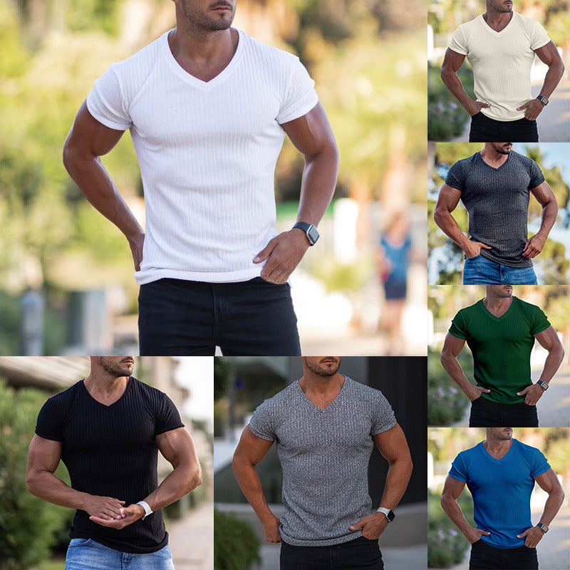 V-NECK CASUAL SPORTS BREATHABLE SWEAT WICKING SHORT SLEEVED T-SHIRT