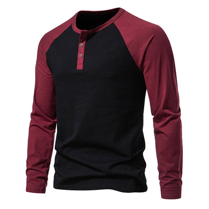 Men's Button Down Colorblock Raglan Long Sleeve Henley