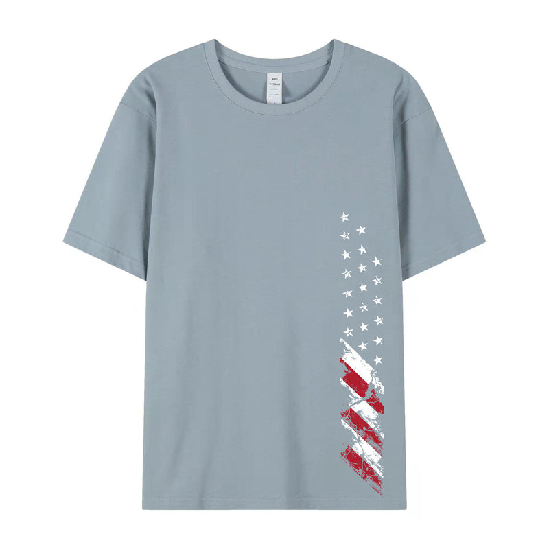 USA Flag Print Unisex THREE-Proof (dust-proof,  antifouling, waterproof) Cotton T-shirt