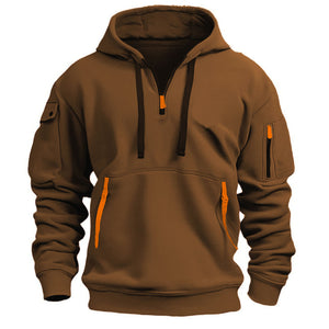 SUDADERA DEPORTIVA CASUAL CON CAPUCHA Y CREMALLERA CON BOLSILLO EN EL BRAZO PARA HOMBRE