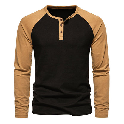 Men's Button Down Colorblock Raglan Long Sleeve Henley