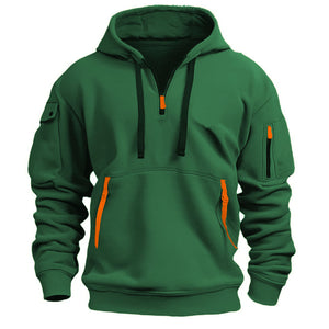 SUDADERA DEPORTIVA CASUAL CON CAPUCHA Y CREMALLERA CON BOLSILLO EN EL BRAZO PARA HOMBRE