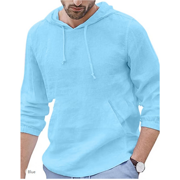 Men's Solid Color Cotton Linen Thin Hooded Sweatshirt