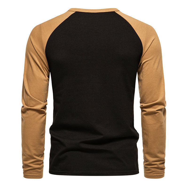 Men's Button Down Colorblock Raglan Long Sleeve Henley