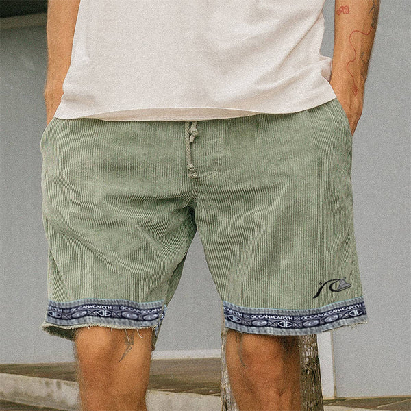 Men's Vintage Corduroy Surf Beach Vacation Casual Shorts