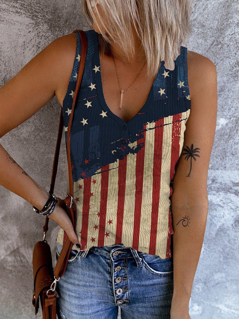 Women's Vintage Flag Independence Day Printed Casual Tank Top