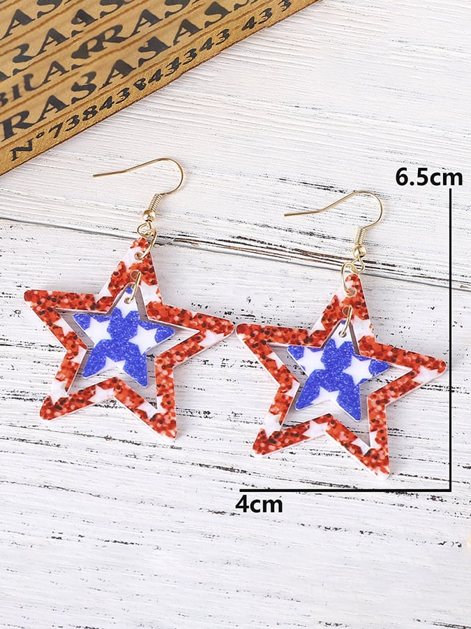 Independence Day Creative Double-Sided Acrylic Red, White And Blue Five-Pointed Star Earrings