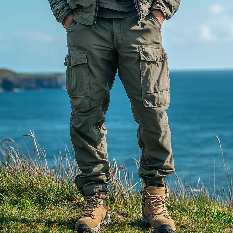 Pantalones cargo multibolsillos de color liso para hombre
