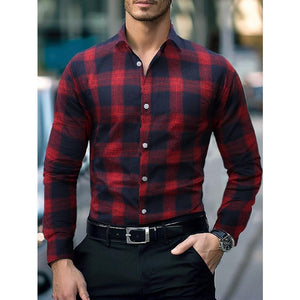 Camisa informal de manga larga a cuadros para hombre