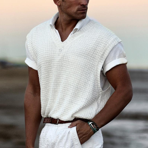 Men's Solid Knit V Neck Sleeveless Tank Top