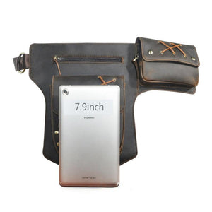 Riñonera clásica de cuero estilo retro para hombre, ideal para actividades al aire libre.